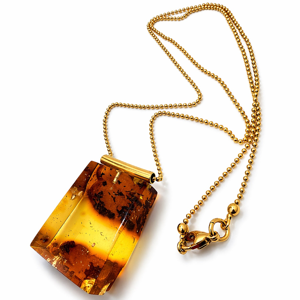 Gold Plated Sterling Silver Baltic Amber Pendant – Lemon Amber – Handmade Modern Jewelry – 22” Bead Chain