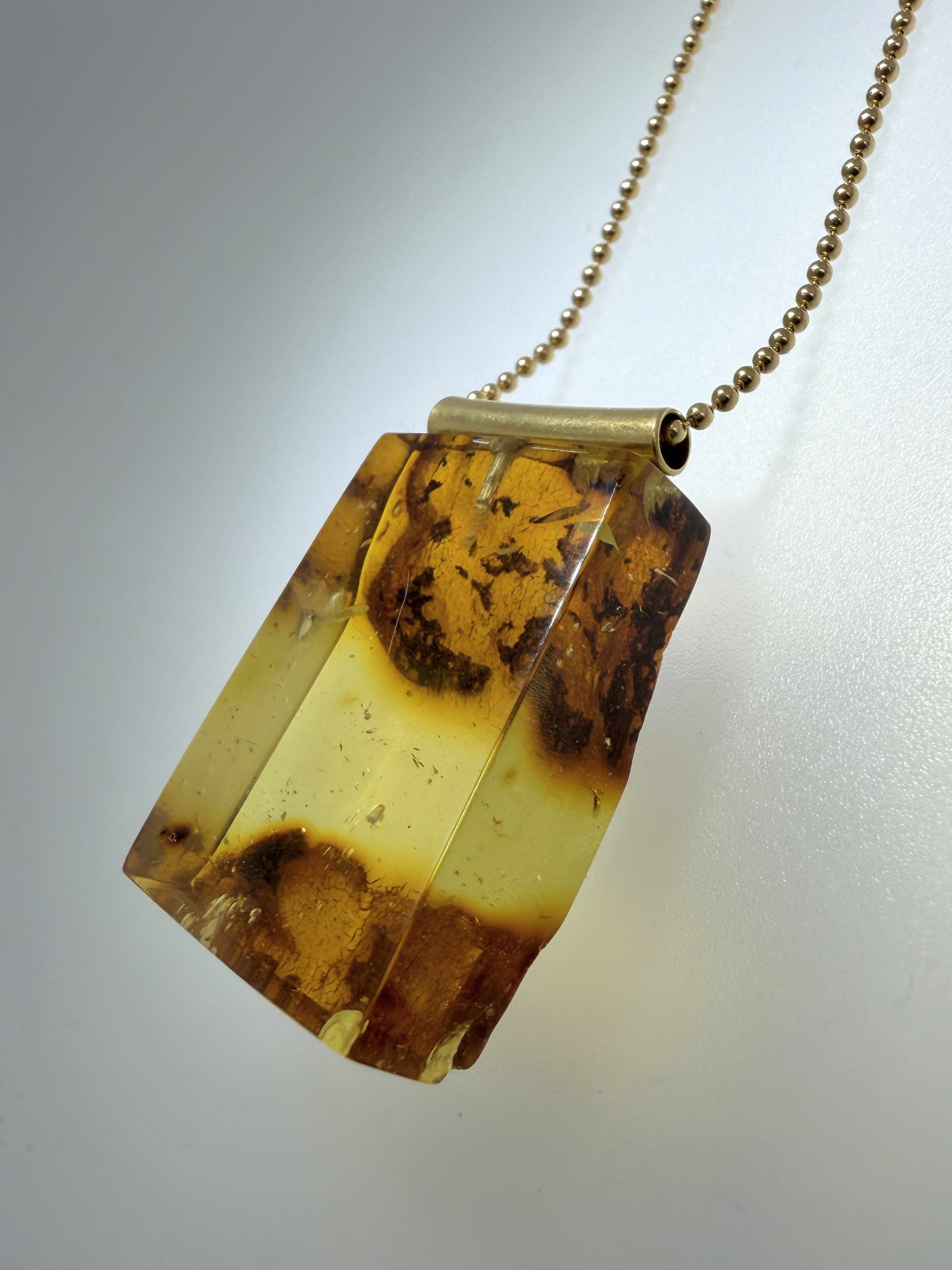 Gold Plated Sterling Silver Baltic Amber Pendant – Lemon Amber – Handmade Modern Jewelry – 22” Bead Chain