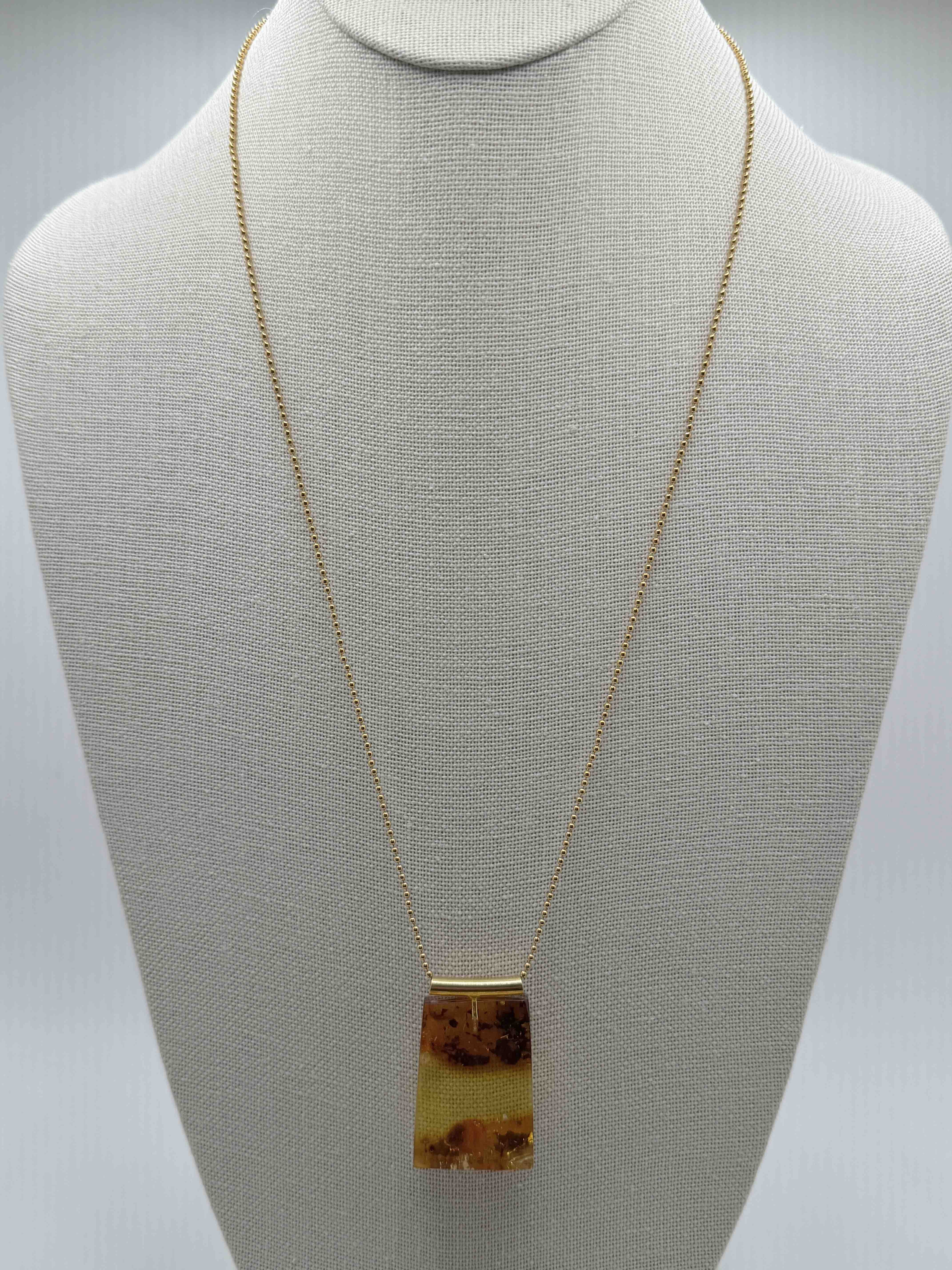 Gold Plated Sterling Silver Baltic Amber Pendant – Lemon Amber – Handmade Modern Jewelry – 22” Bead Chain