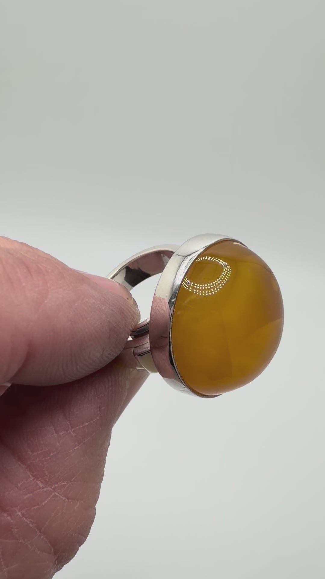 Ambermoda Designer Sterling Silver & Genuine Baltic Round Yellow Butterscotch Amber Adjustable Ring