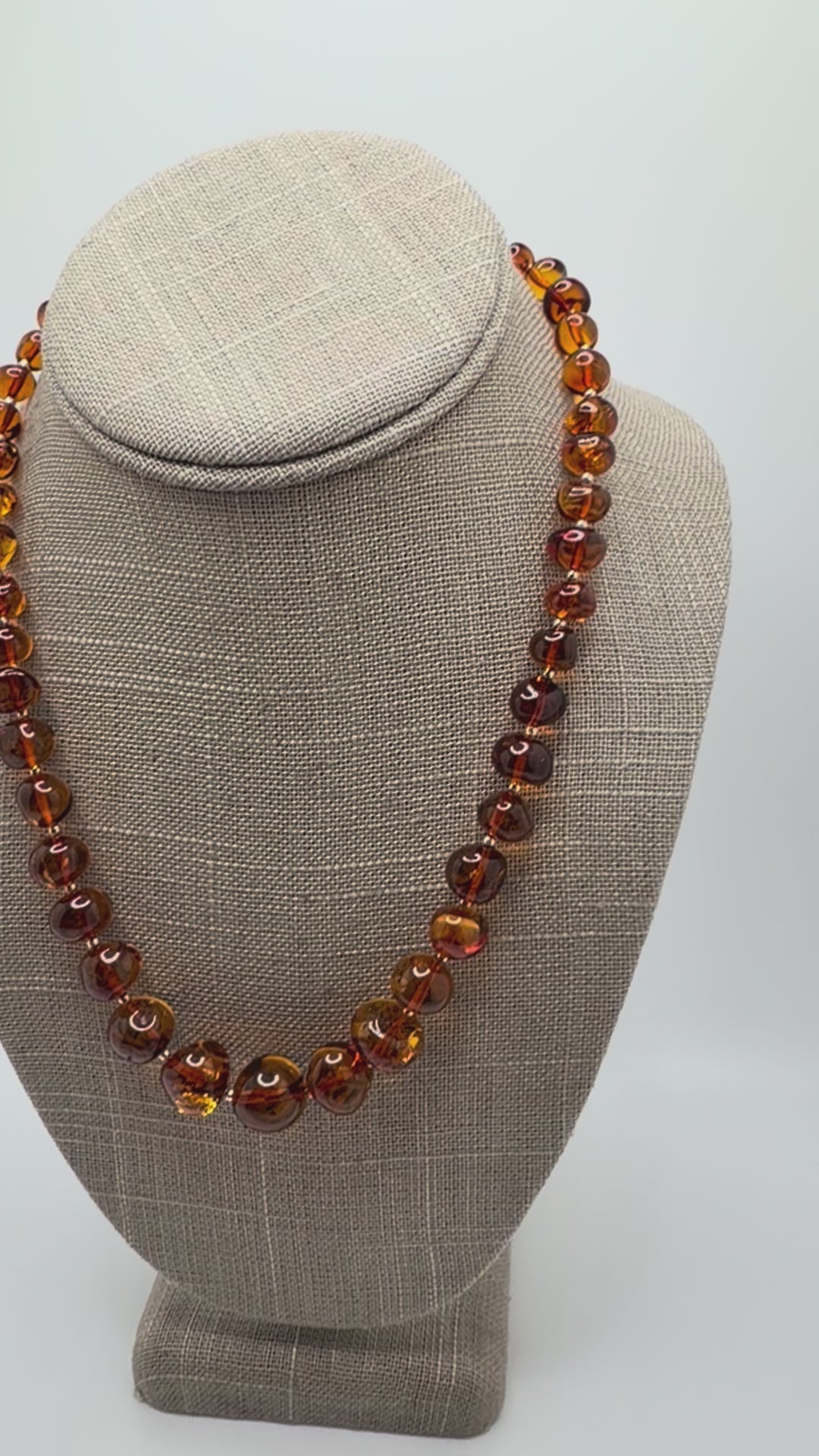 Sterling Silver & Genuine Baltic Amber Graduated Beaded Necklace – Cognac Amber