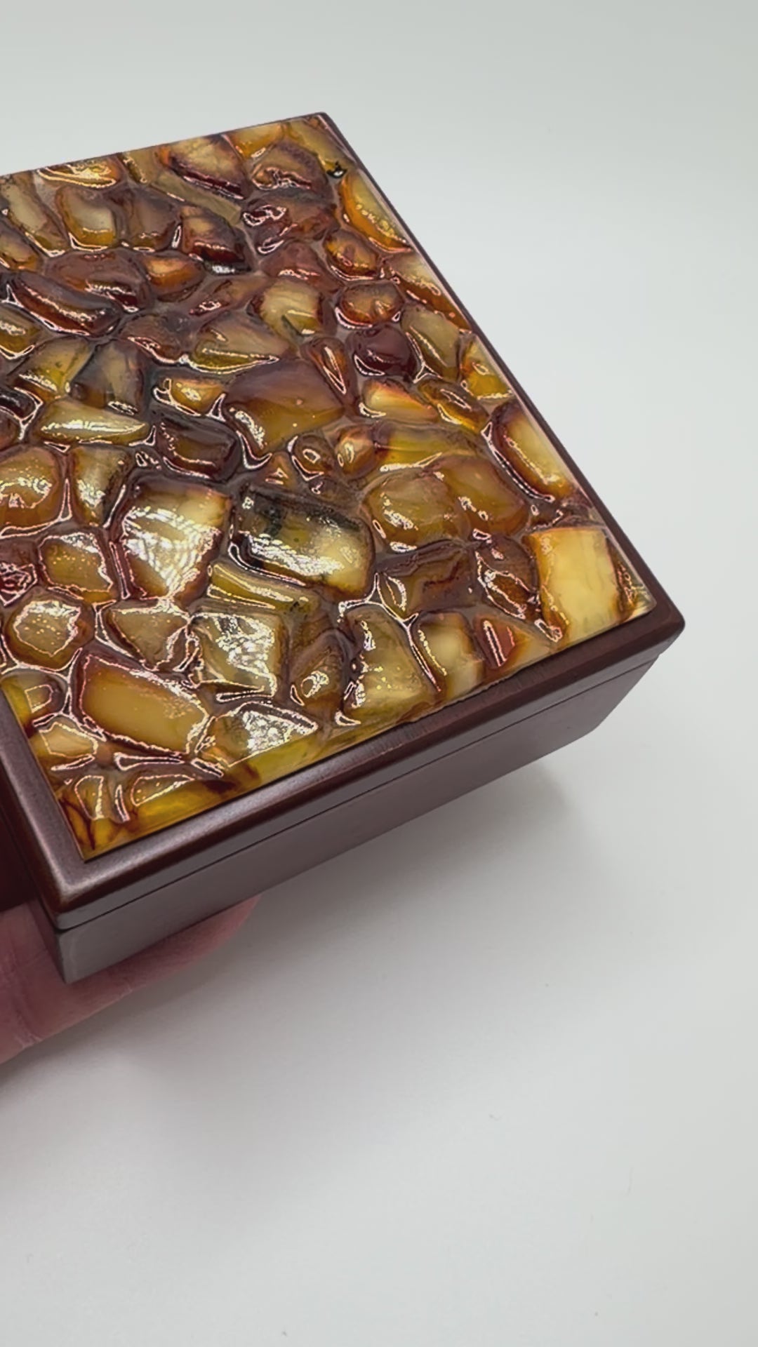 Baltic Amber Mosaic Jewelry Box | Solid Wood Keepsake Box | Honey & Butterscotch Ombre Amber Lid | Handmade Amber Gift Box | Magnetic Closure