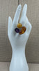 Handmade Sterling Silver Baltic Amber & Amethyst Ring | Cognac, Butterscotch & Honey Amber | Adjustable Open Shank | Matching Set