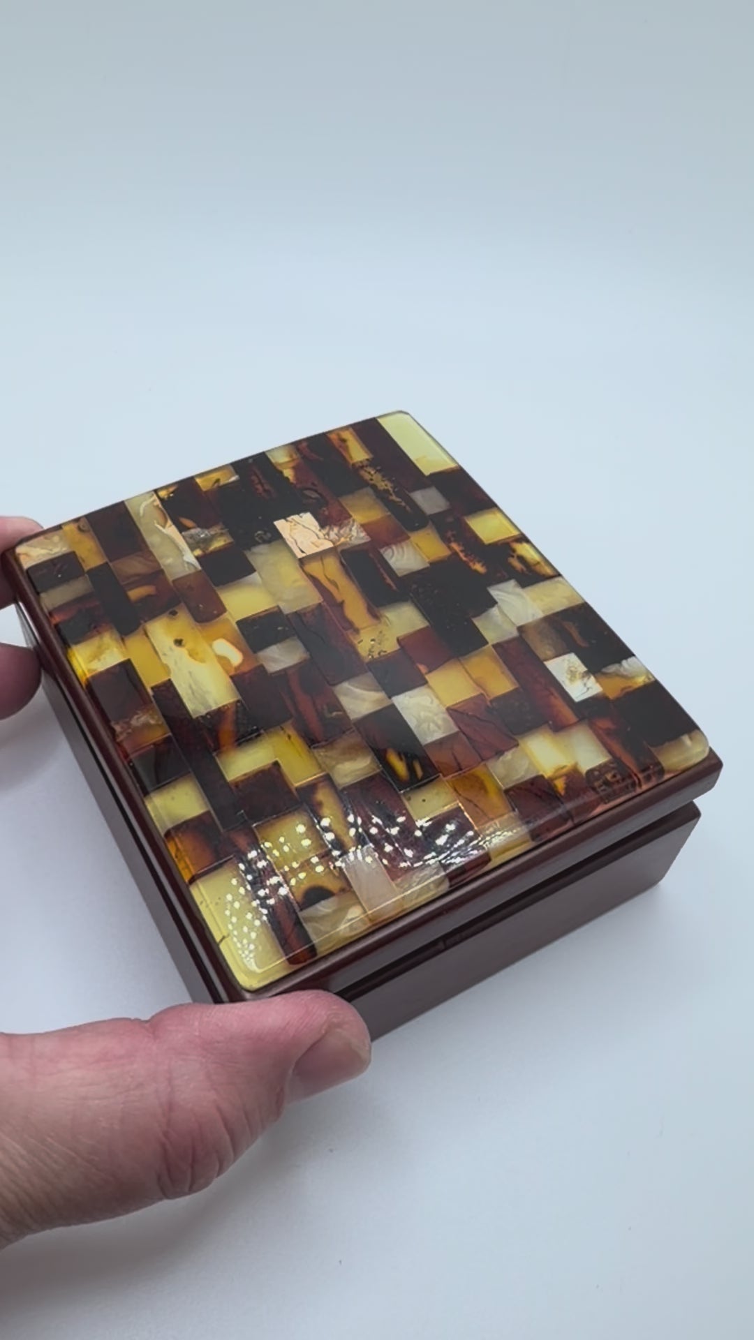 Multicolor Baltic Amber Mosaic Jewelry Box | Solid Wood Gift Box | Lemon Honey Cherry Cognac Amber Lid | Handmade Amber Keepsake Box | Magnetic Closure