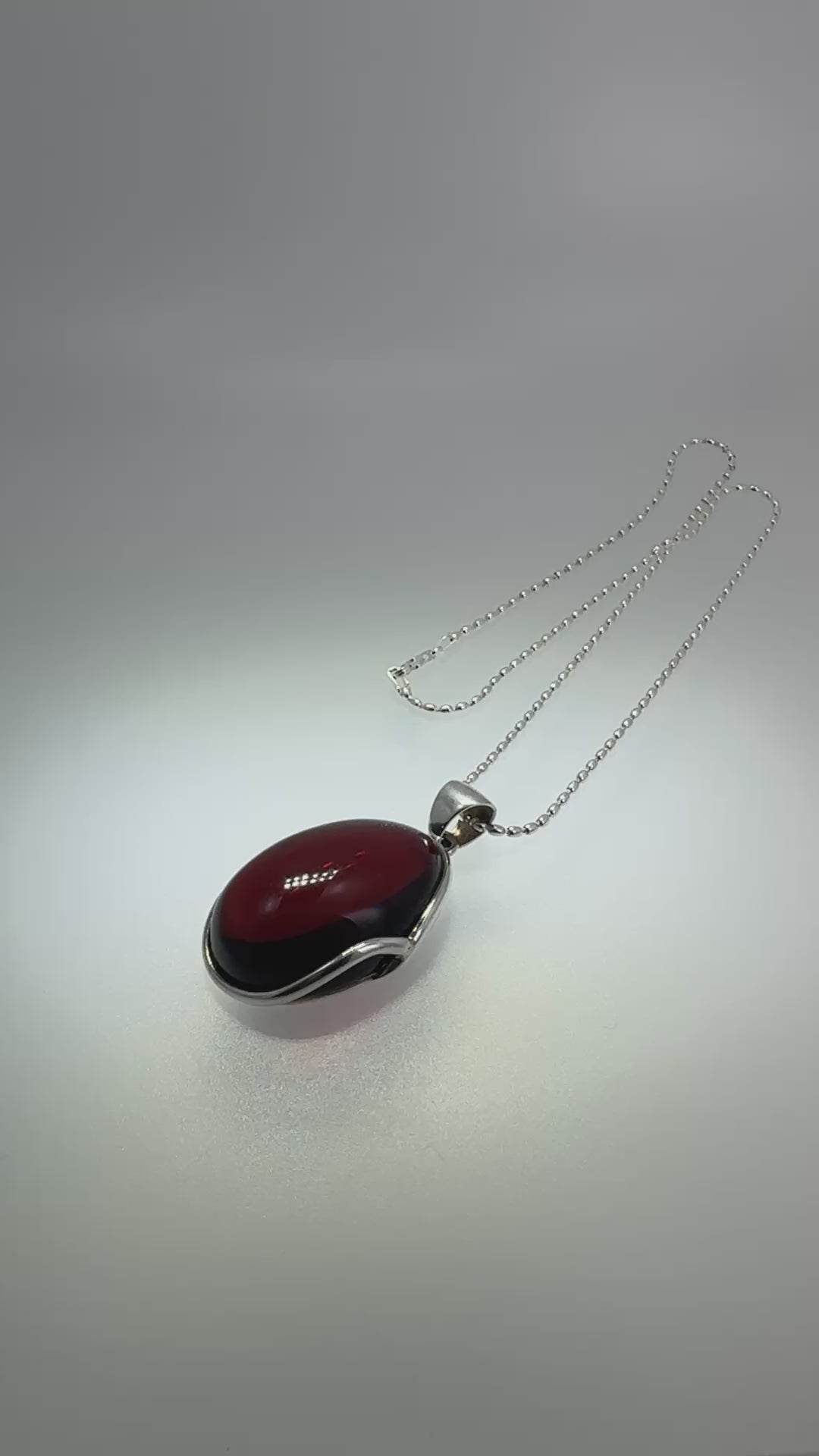 One-of-a-Kind Cherry Baltic Amber Pendant | Sterling Silver Bead Chain | Handmade Statement Necklace