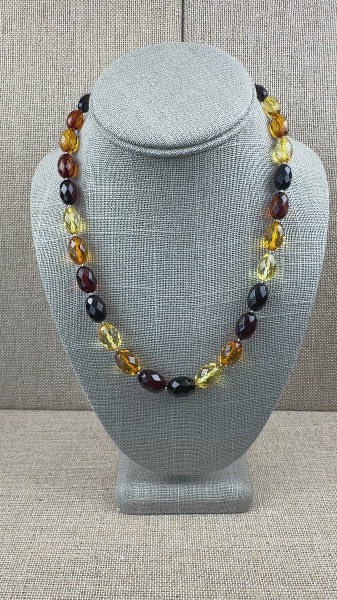 Genuine Baltic Amber Ombre Faceted Bead Necklace – Cherry, Cognac and Lemon.