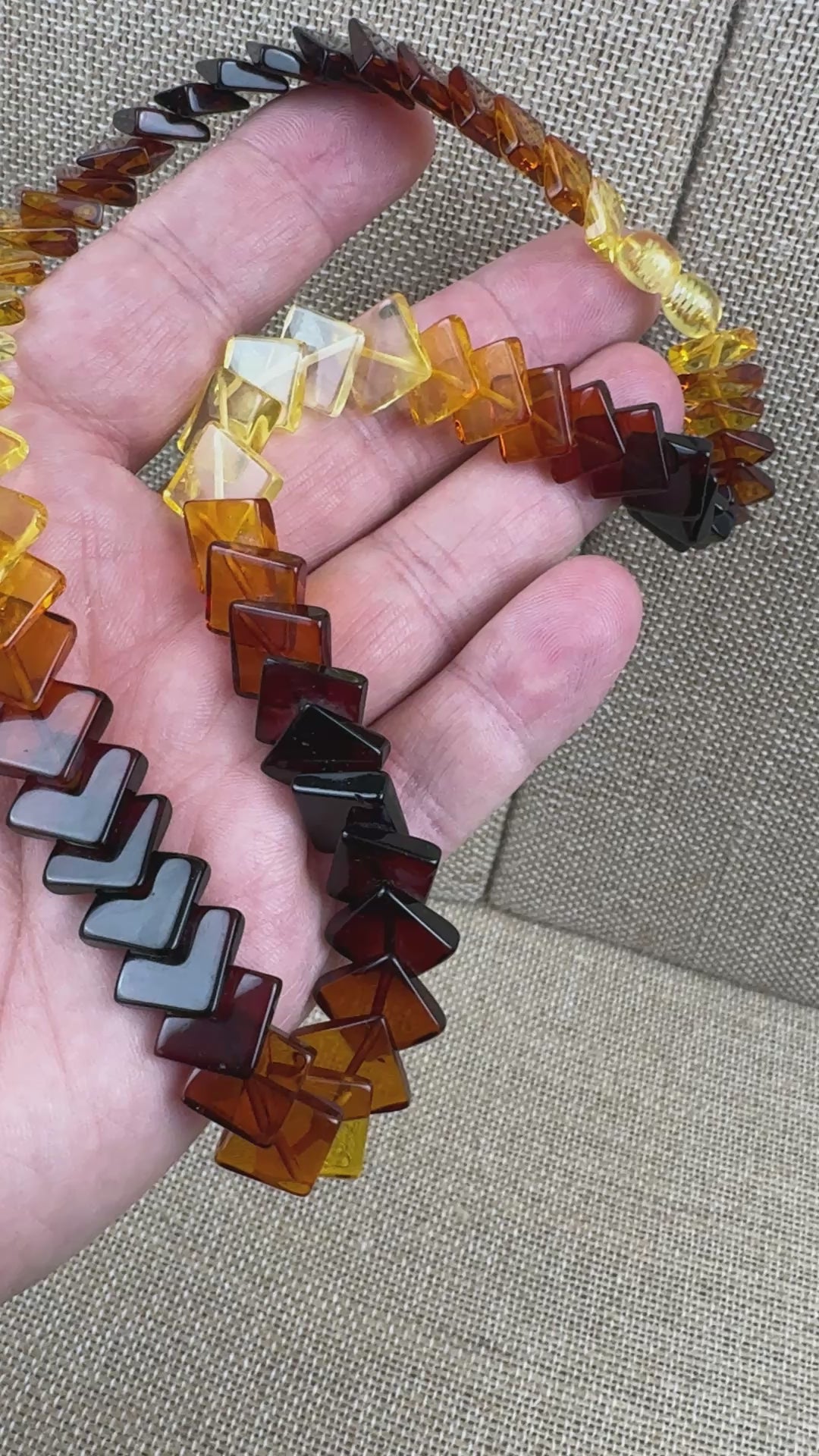 Genuine Baltic Amber Ombré Square Necklace – Handmade in Lithuania - Lemon, Cognac & Cherry Amber in a Perfect Gradient of Color