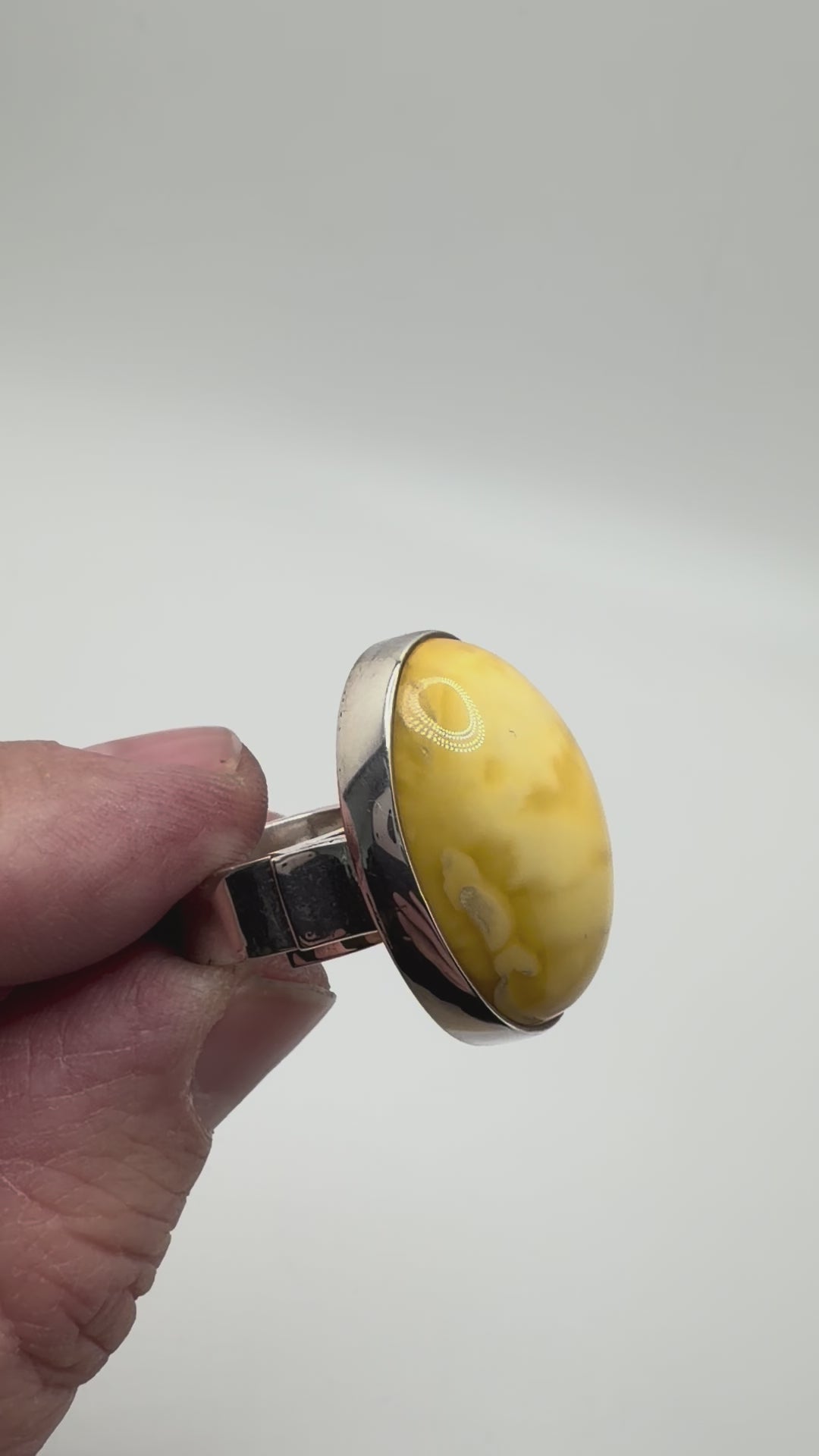 Ambermoda Designer Sterling Silver & Genuine Baltic Oval Butterscotch Amber Adjustable Ring