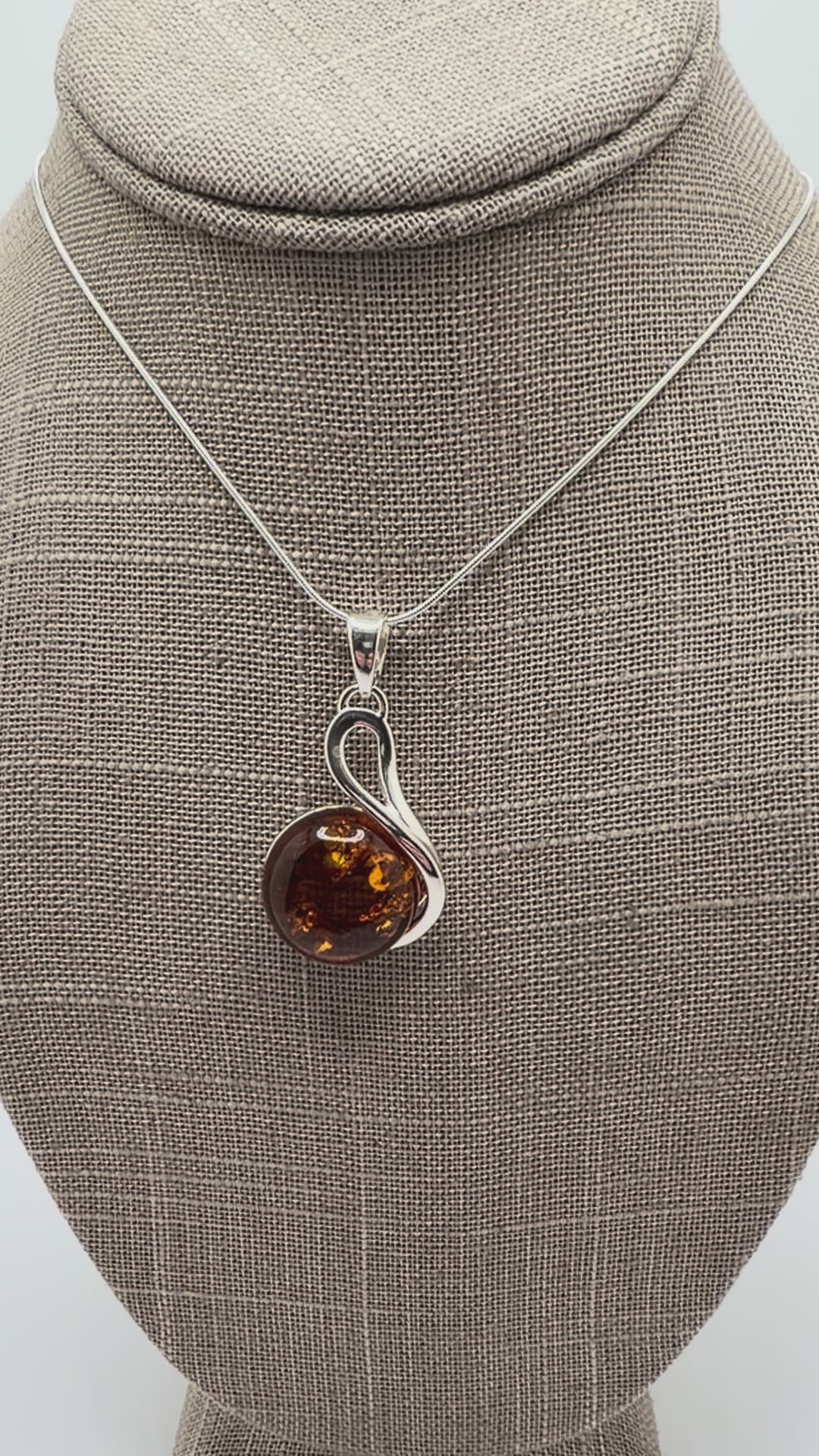 Sterling Silver Swirl Honey Baltic Amber Pendant Necklace – Genuine Baltic Amber Jewelry