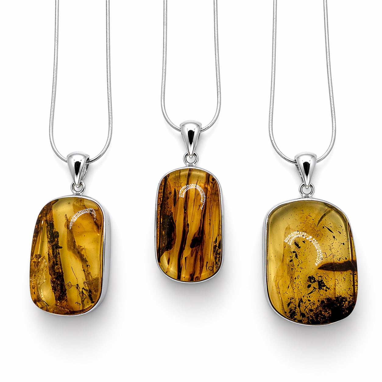 Genuine Baltic Amber Pendant Necklace, Sterling Silver, Fossil Inclusions, Honey Lemon Amber, Rare Insect Amber, Handmade Statement Jewelry