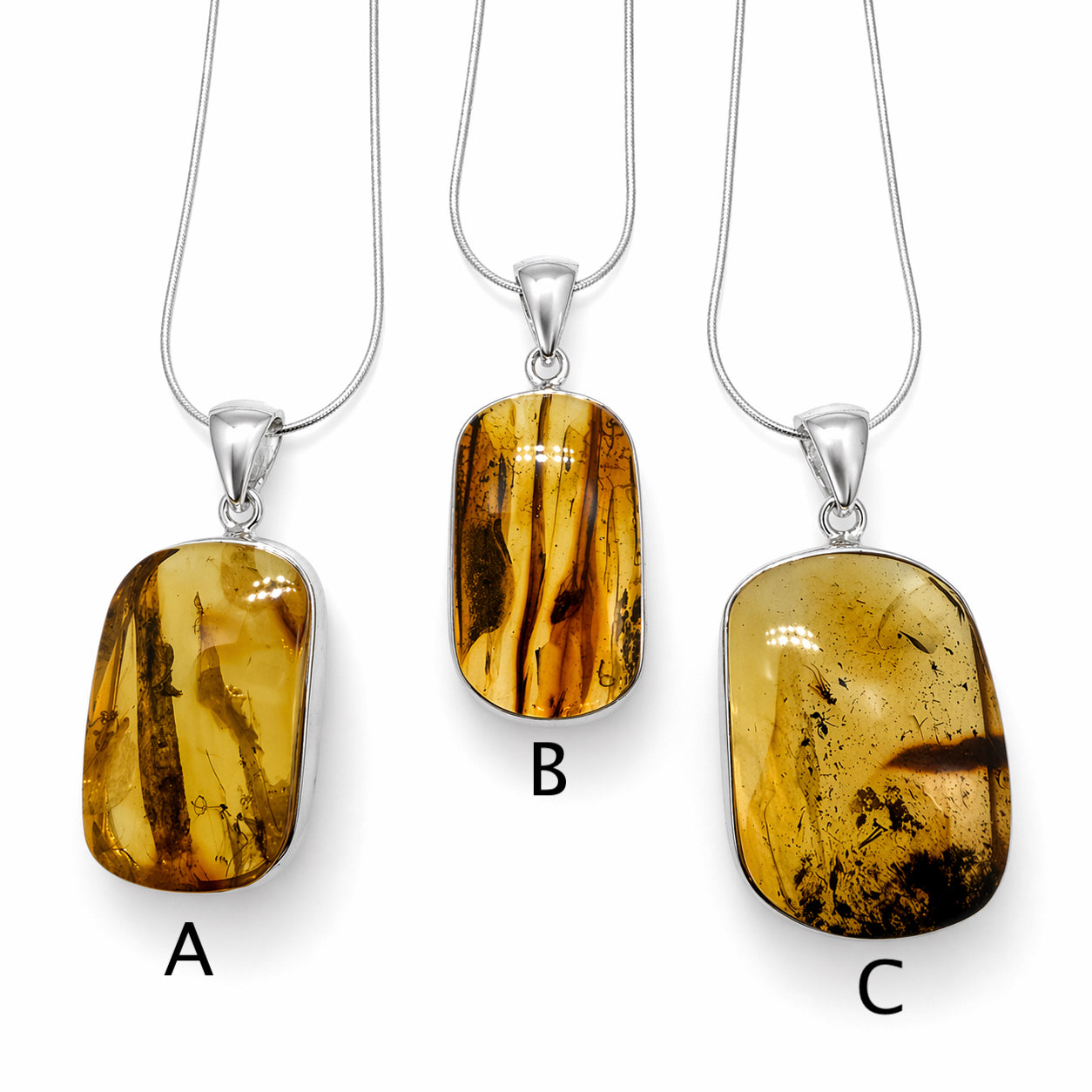Genuine Baltic Amber Pendant Necklace, Sterling Silver, Fossil Inclusions, Honey Lemon Amber, Rare Insect Amber, Handmade Statement Jewelry