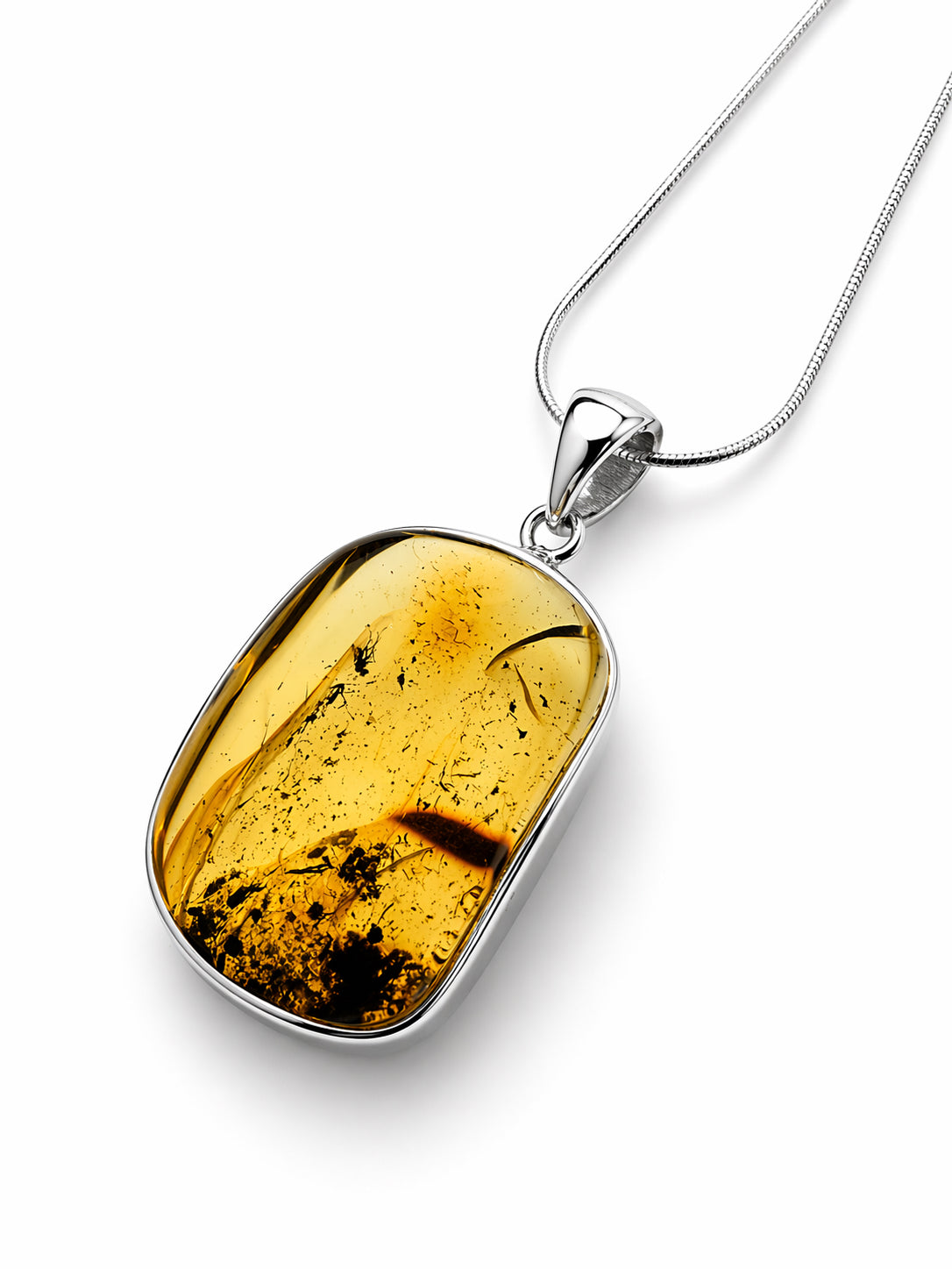 Genuine Baltic Amber Pendant Necklace, Sterling Silver, Fossil Inclusions, Honey Lemon Amber, Rare Insect Amber, Handmade Statement Jewelry