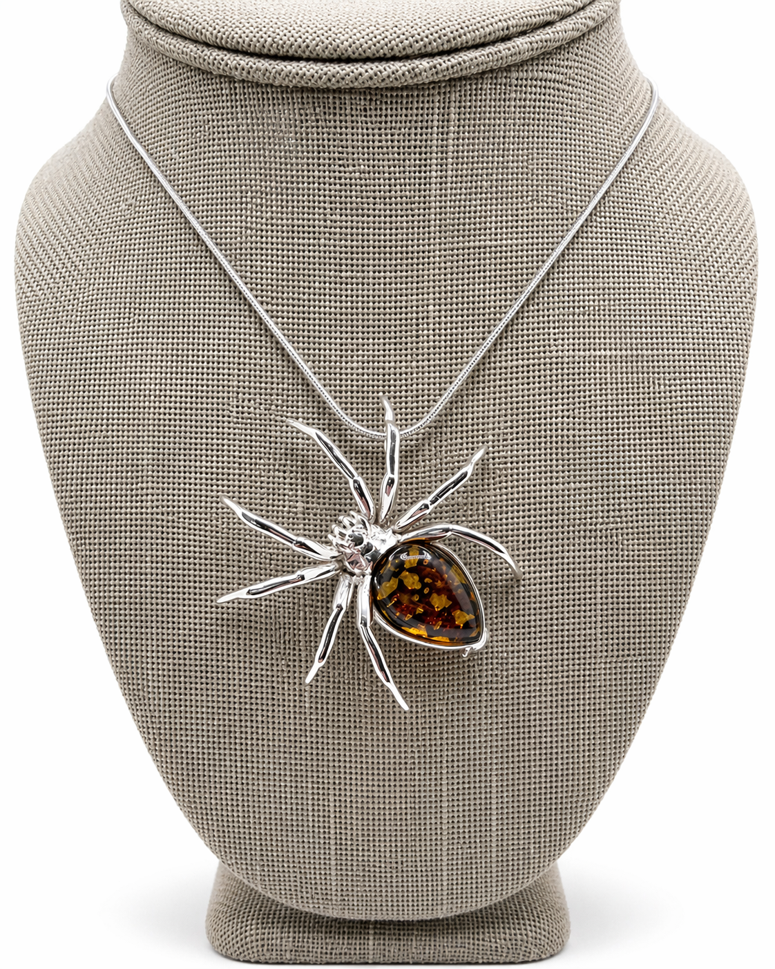 Golden Glow Crawler” – Sterling Silver & Honey Baltic Amber Spider Pendant